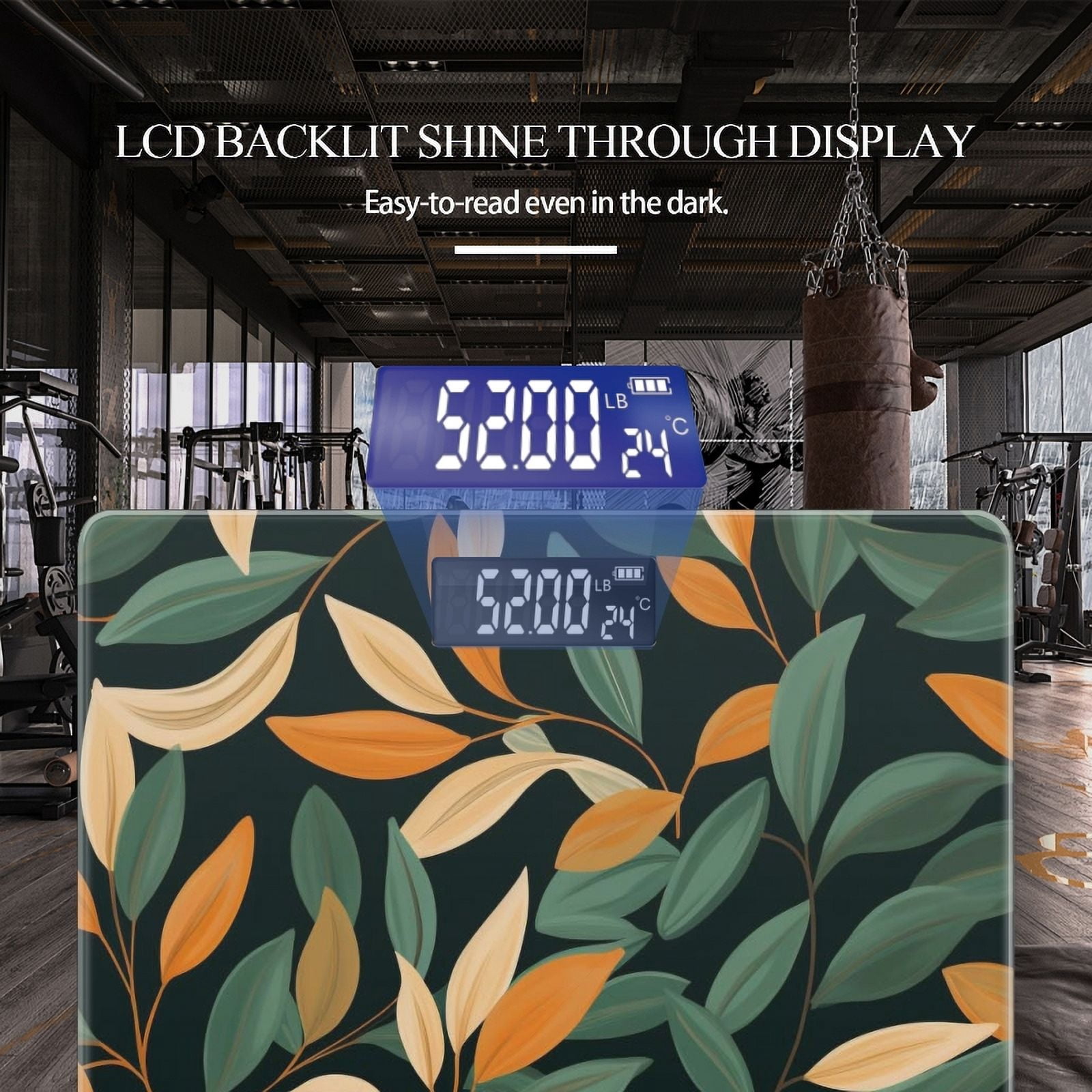 High Precision Body Weight Scale Smart Bathroom Scales with Large LCD Display(400lbs),Decorative for Bedroom-Leaves On Black Background