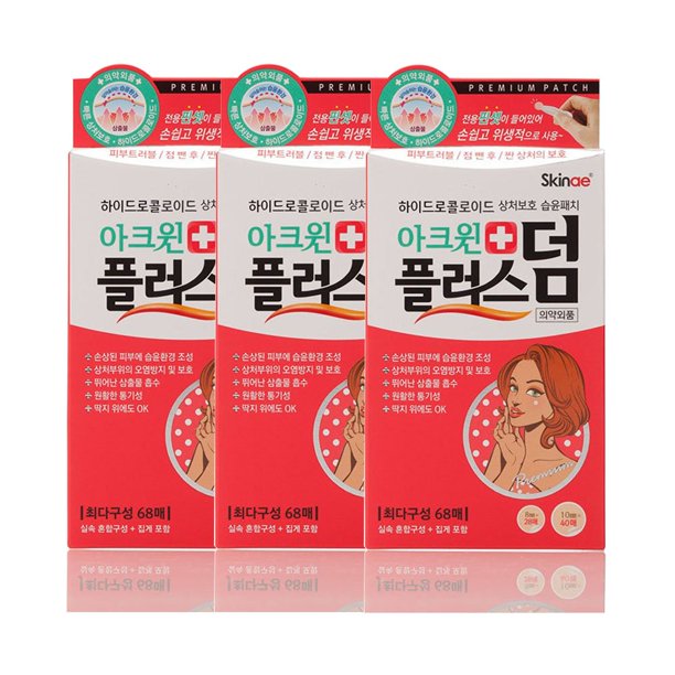 Acwin Plus Derm Paquete de 3 parches absorbentes para manchas de acné y espinillas, apósitos húmedos para problemas de piel, parche hidrocoloide para el cuidado de espinillas y acné (total 204 unidade