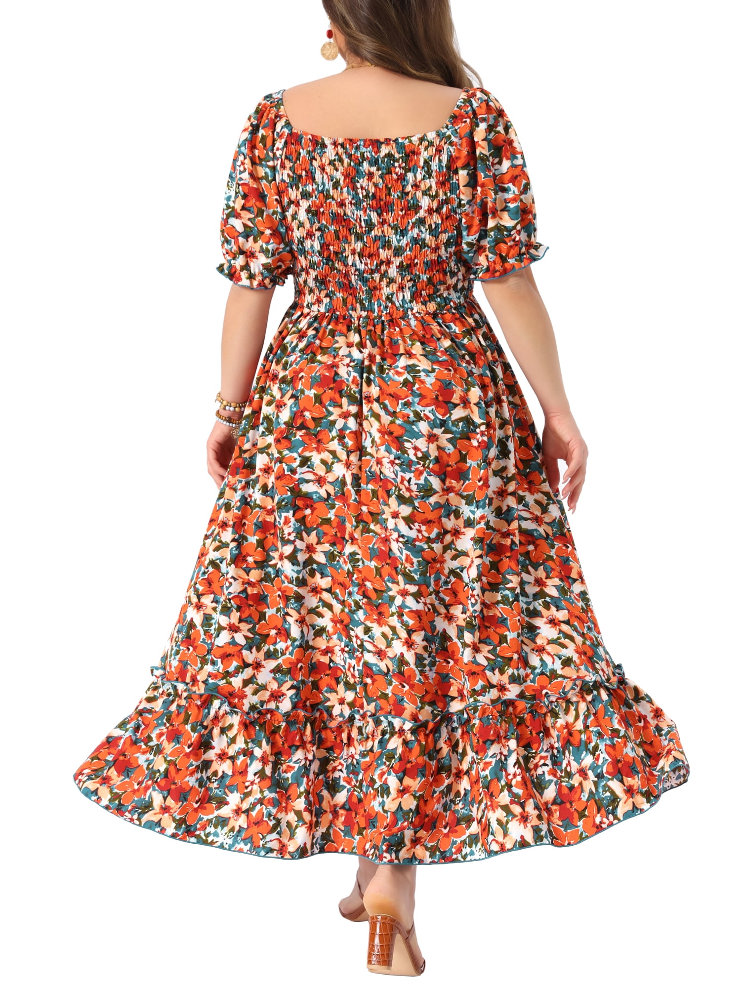 DARING DIVA Women's Plus Size Short Sleeve Square Neck Maxi Floral Dress 4X Red