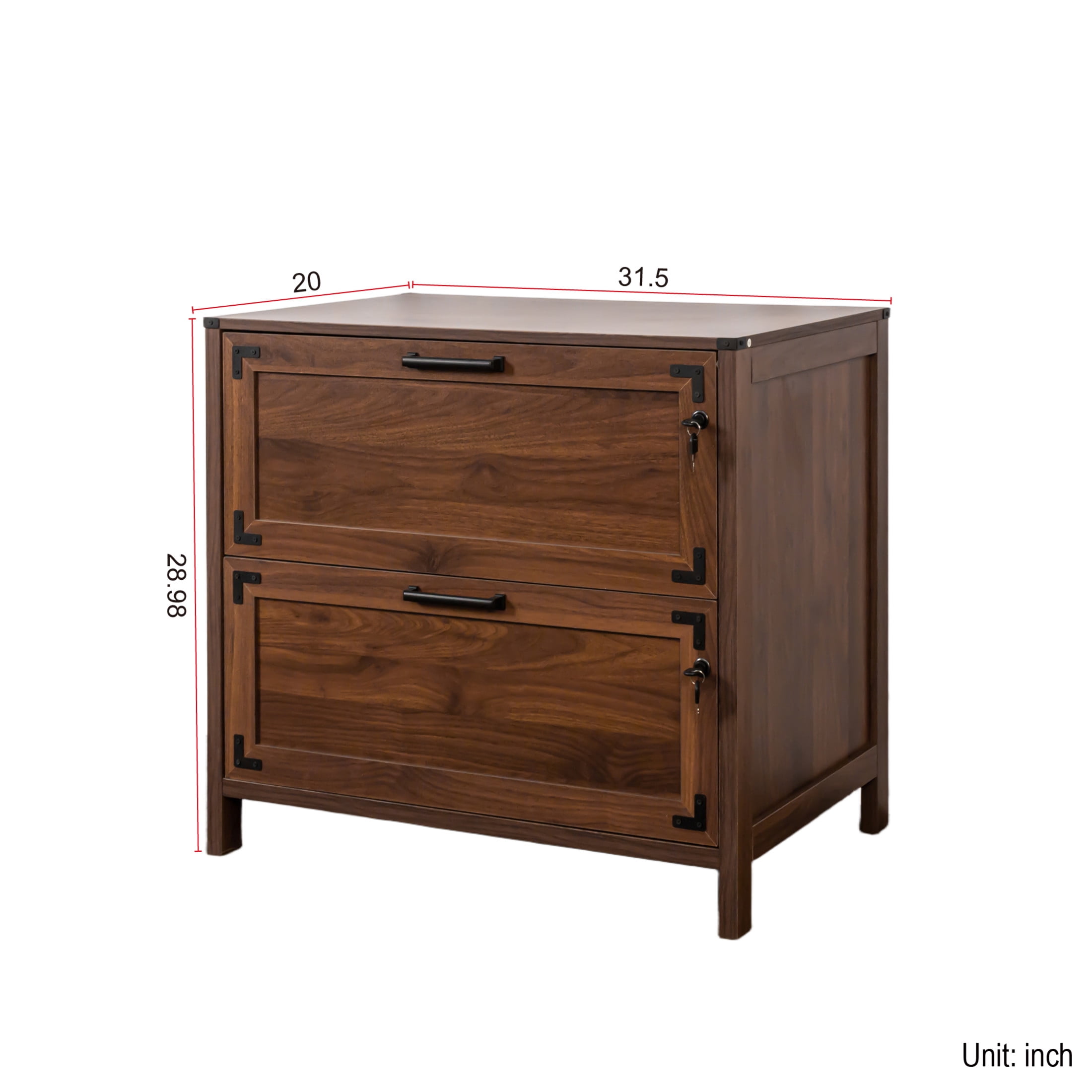 Noble House Nira 31.5" Farmhouse 2-Drawer File Cabinet with Lock, Wide Lateral Storage, Home Office, Walnut