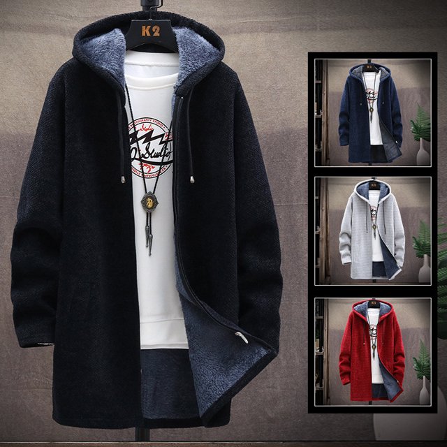 Abrigo de invierno, suéter de hombre, suéter de punto, cárdigan, con capucha para hombre, forro polar grueso, color sólido, suéter informal para jóvenes para hombres