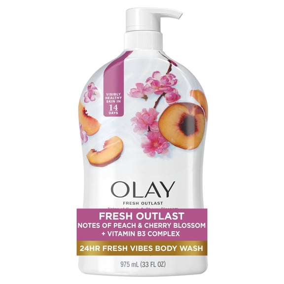 Olay Fresh Outlast Paraben Free Body Wash with Energizing Notes of Peach and Cherry Blossom, 33 fl oz