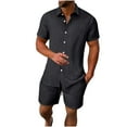 thumbnail image 2 of Hrsba Men Outfits 2 Piece Set, Solid Color Lapel Short Sleeve and Drawstring Elastic Waist Summer Fashion Daily Set, 2 of 5