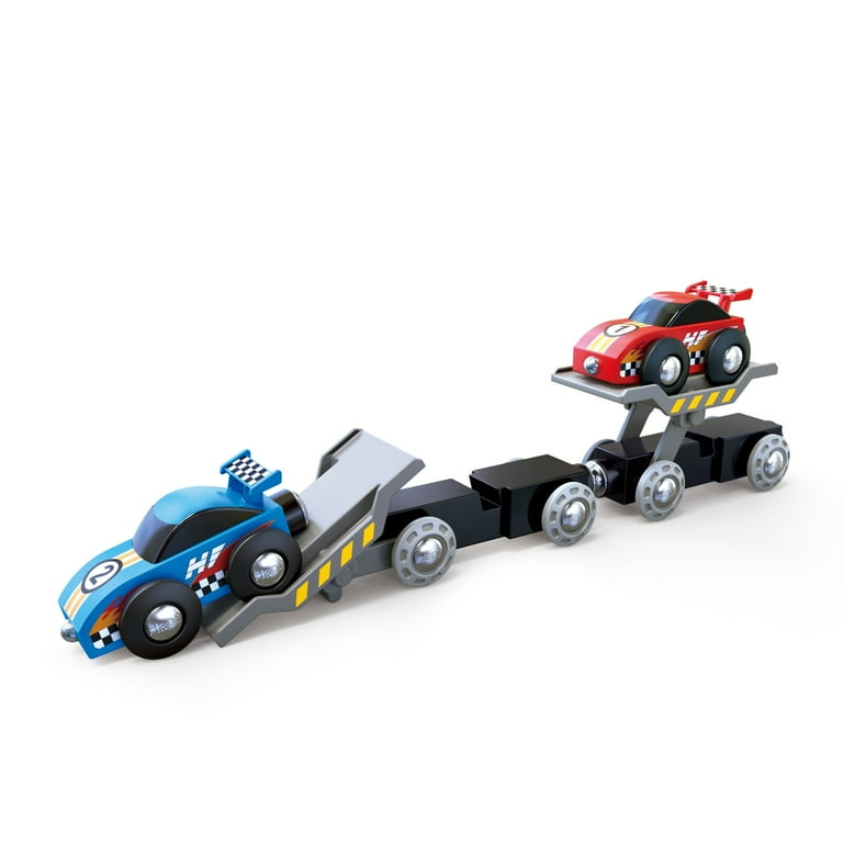 Hape Race Car Transporter, Kid's Loading & Towing Playset, 6