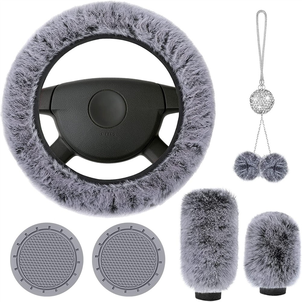 Soft Fluffy Steering Wheel Cover Cute Hands Warm Fuzzy, Universal 1415