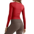 thumbnail image 4 of Women's Casual Basic Crop Tops Slim Fit Long Sleeve Crew Neck Solid Color Fall Pullover Shirts Tight Tee Red L, 4 of 5