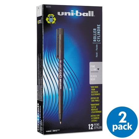 (2 Pack) uni-ball Onyx Roller Ball Stick Dye-Based Pen, Black Ink, Fine,