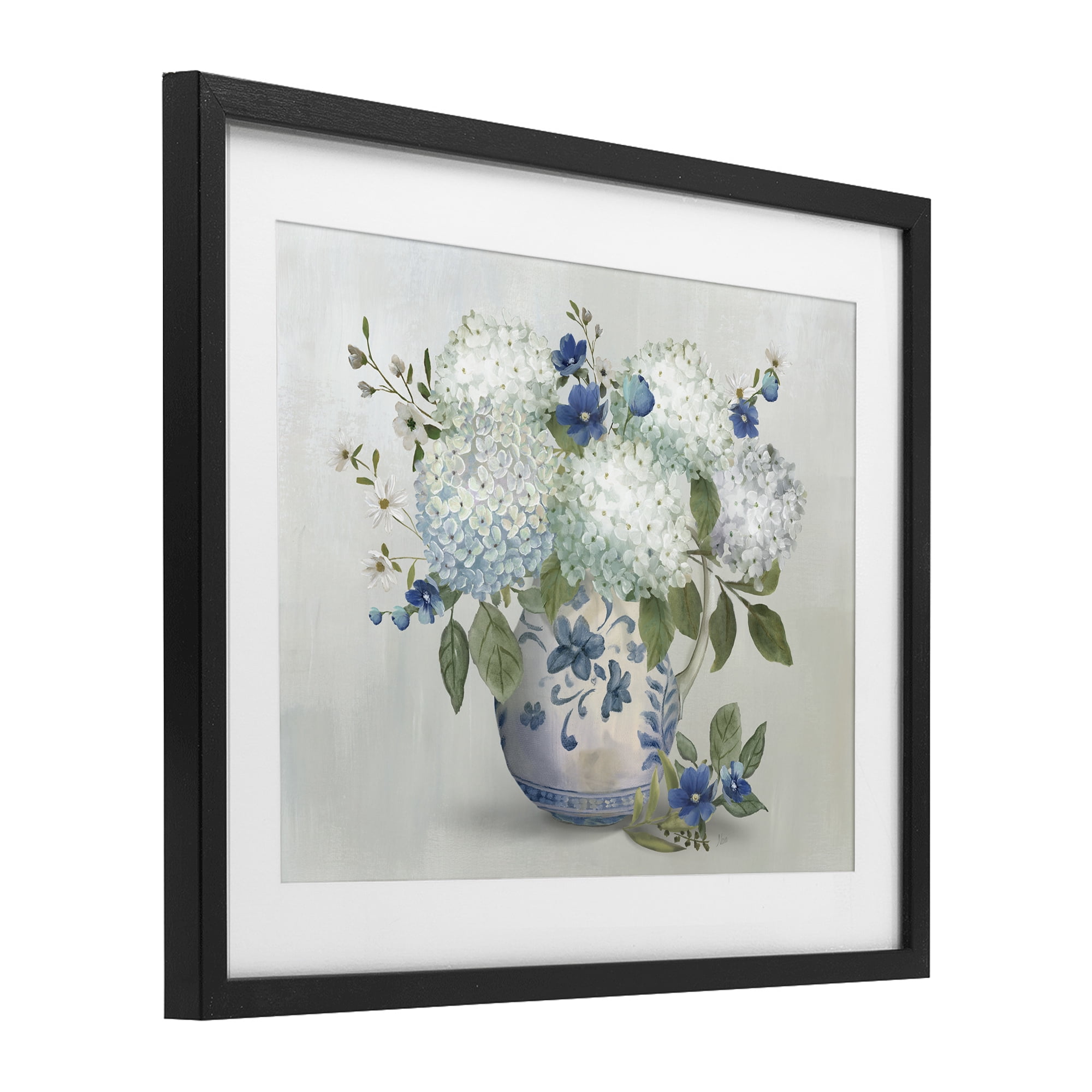 Stupell Industries Ivory & Blue Hydrangea Vase Black Framed Print Under Glass, design by Nan