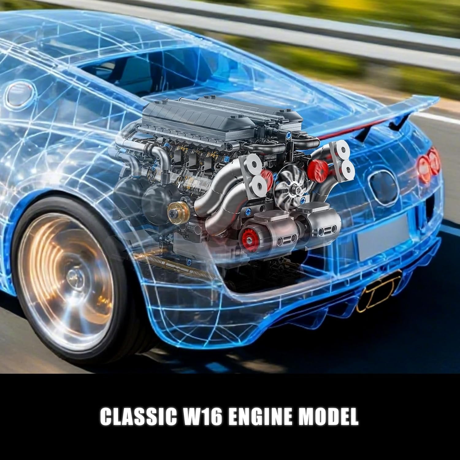 W16 Engine Building Blocks Set, STEM Mini 16-Cylinder Engine Model Kit That Runs, Compatible with Lego Car, DIY Physical Science Experiment