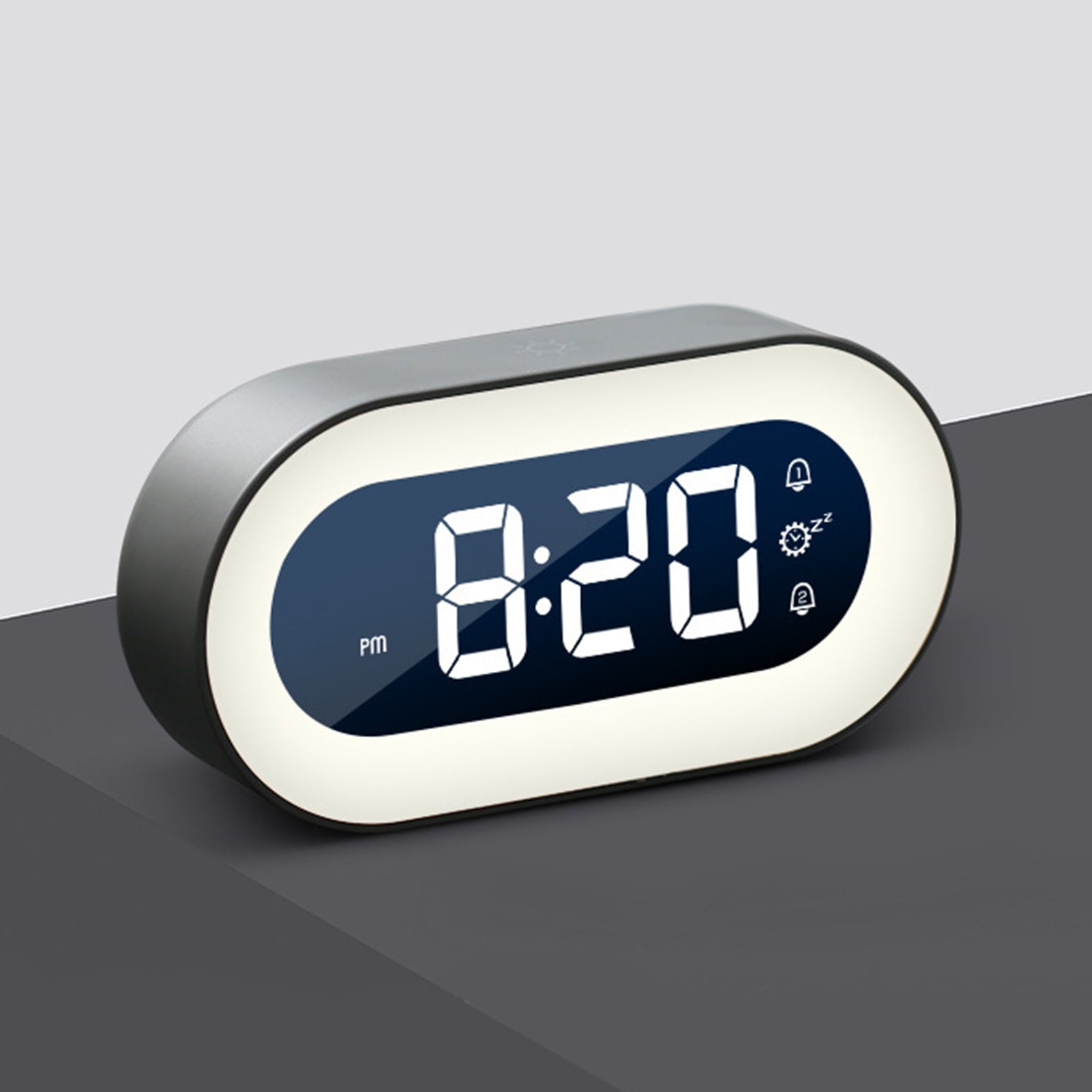 Waroomhouse Alarm Clock Luminous USB Charging Adjustable Brightness Mute Energy-saving Night Light with Snooze LED Mirror Screen Digital Desktop Clock for Bedroom