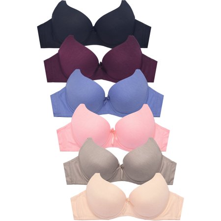 247 Frenzy Women's Essentials Sofra PACK OF 6 Full Coverage Solid Underwire Cotton Blend Push Up Bras BR4418PU (32B)