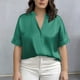 thumbnail image 4 of Mujeres Más Tamaño Manga Corta Tops Color Sólido Cuello Redondo Casual Camiseta Suave Transpirable, Mujeres Más Tamaño de Verano Tops, 4 of 5