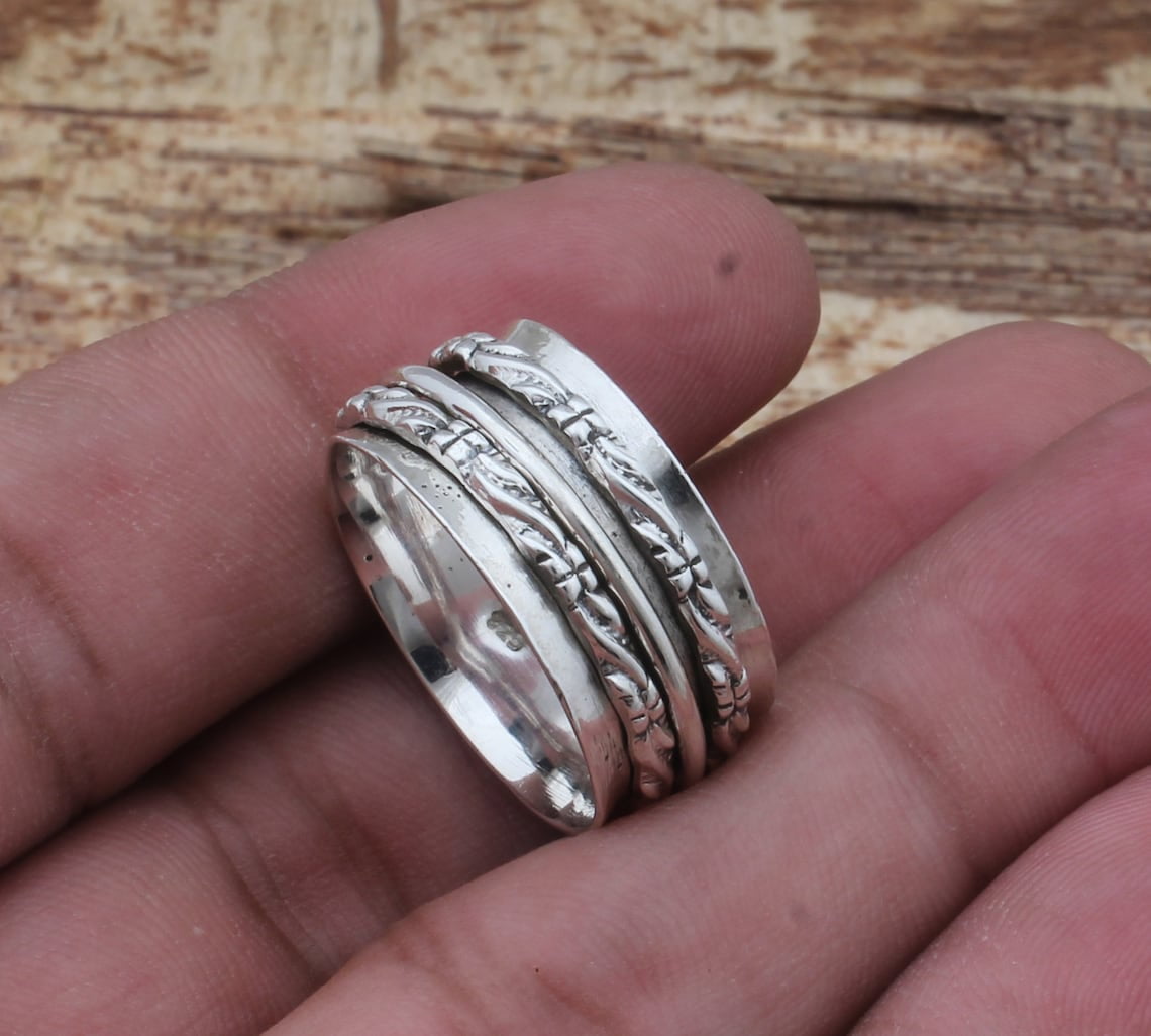 SS DESIGNS- Boho Designer Fidget Spinner Ring – Handmade 925 Anxiety Ring for Men & Women, Stress Relief Meditation Band, Unique Mother’s Day