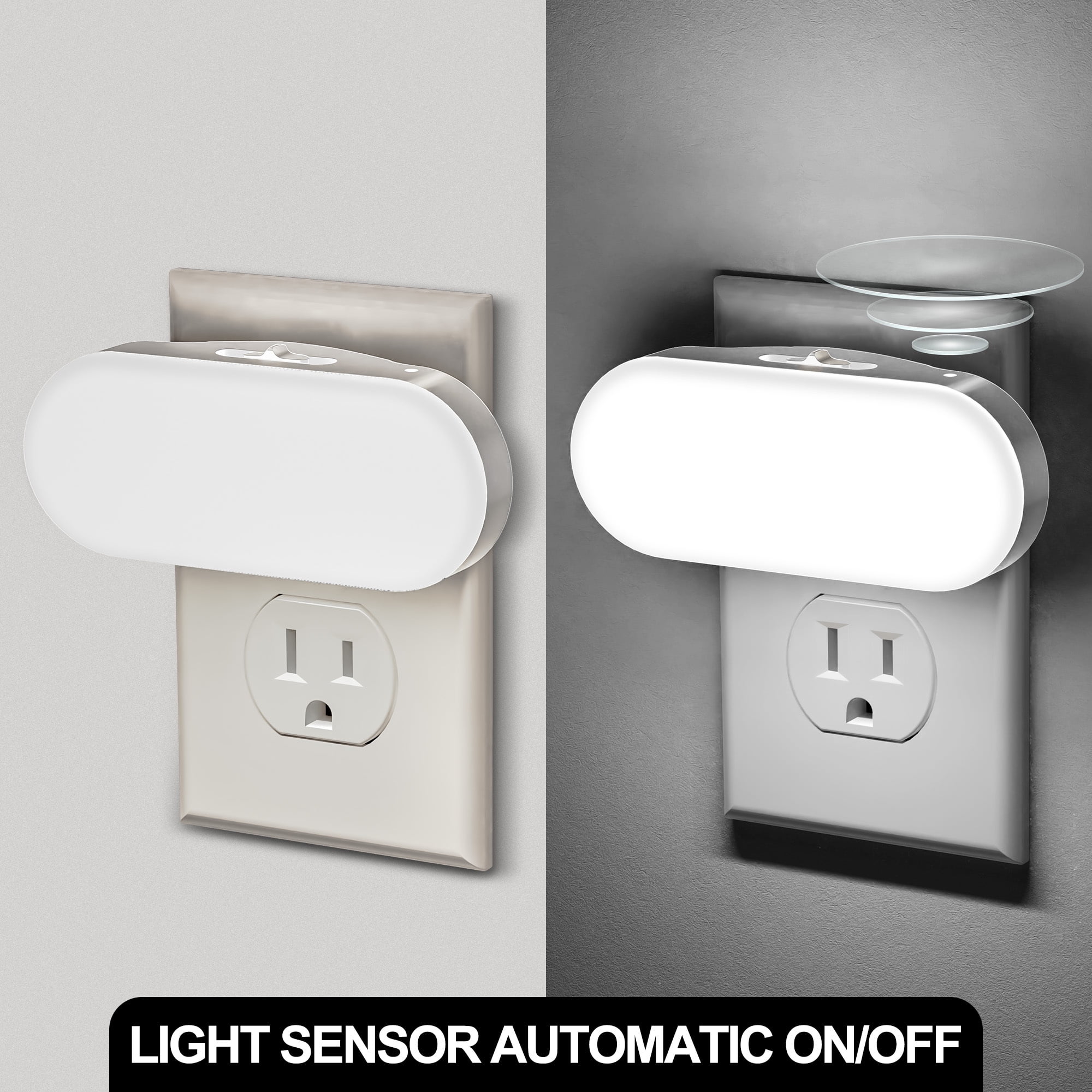 LOHASLED 2 Pcs 5000K Dimmable Cool White Night Light with Light Sensor