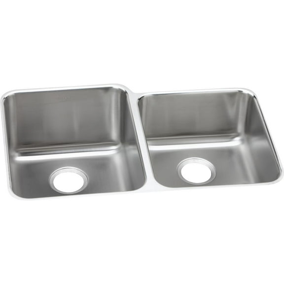 Elkay ELUH3120R Lustertone Stainless Steel 31-1/4" x 20-1/2" x 9-7/8", Offset Double Bowl Undermount Sink Lustertone