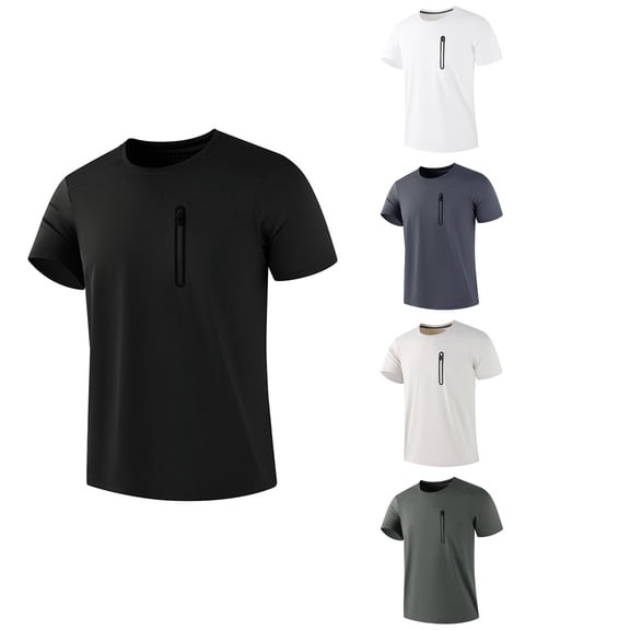 Antinious Men Solid Short Sleeve Crewneck Summer Zip Pocket Casual T-Shirts