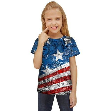 

Independence Day Dresses Children Toddler 4th Of July 3D Graphic Printed Tees Boys Girls Novelty Short Sleeve T-Shirts Unisex Casual Tops Girls Short Sleeve Kids Casual Soft Blouse