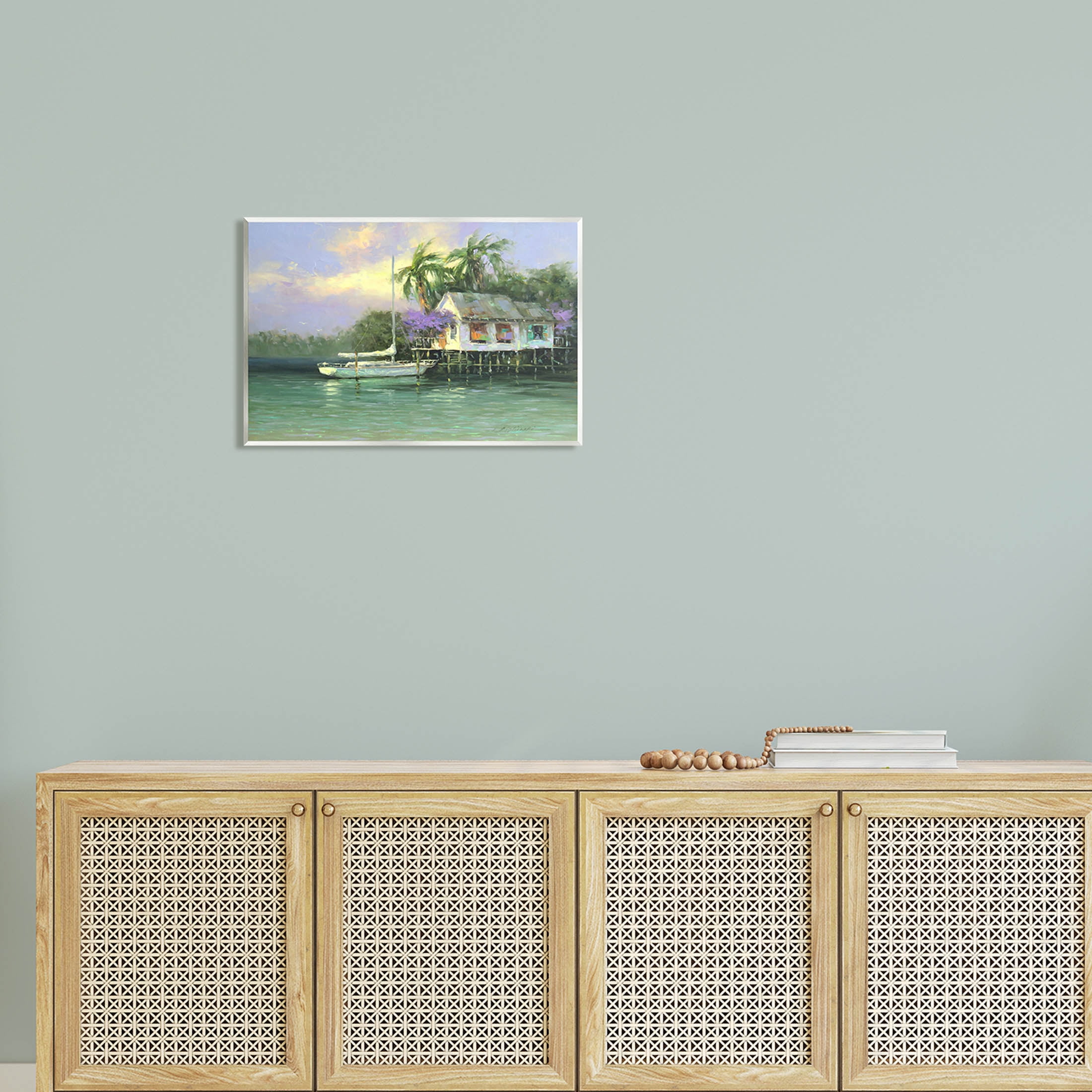 Summer Ocean Pier Palm Trees Landscape Painting Unframed Art Print Wall Art