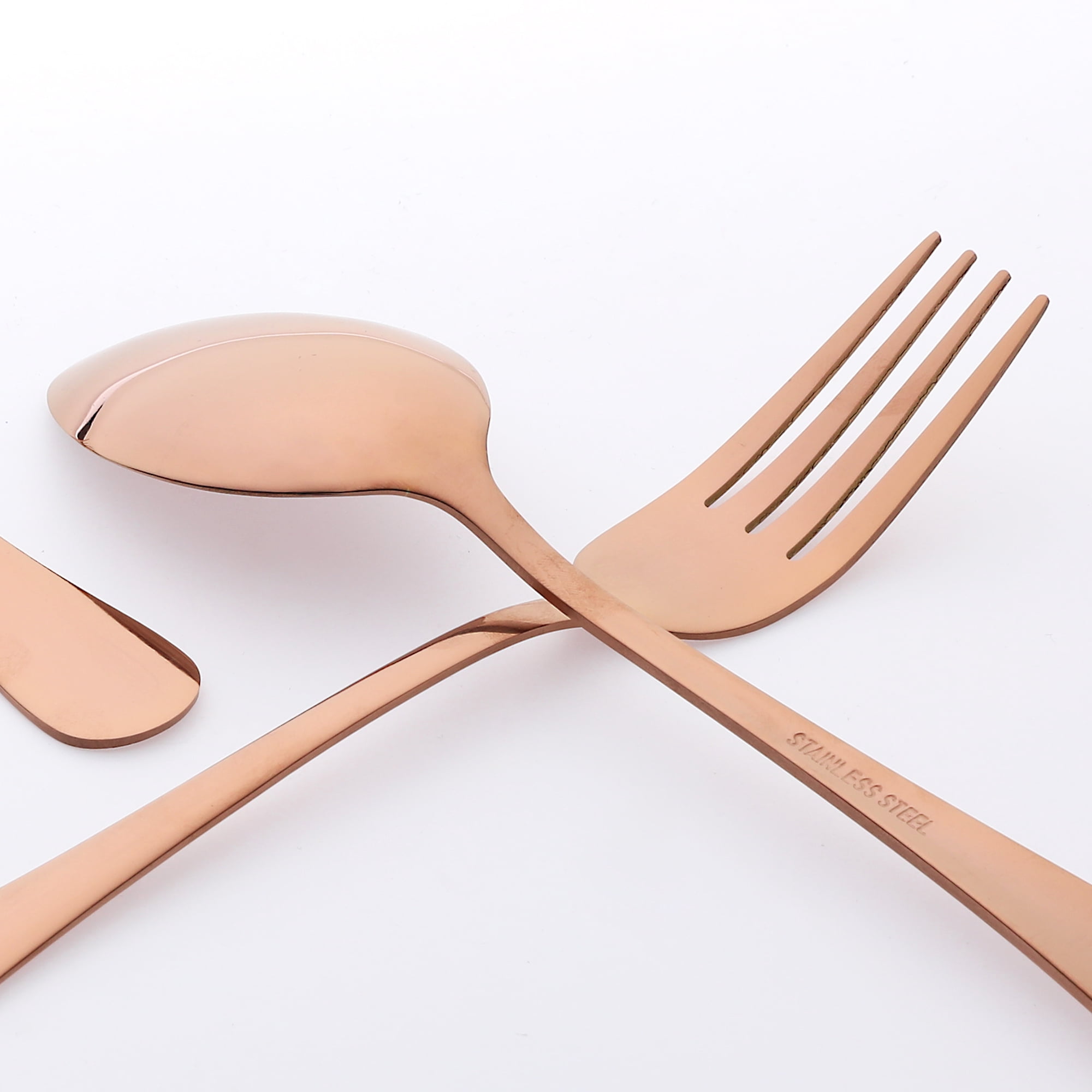 Unique Bargains 12 Pcs Silverware Set Stainless Steel Flatware Rose Gold