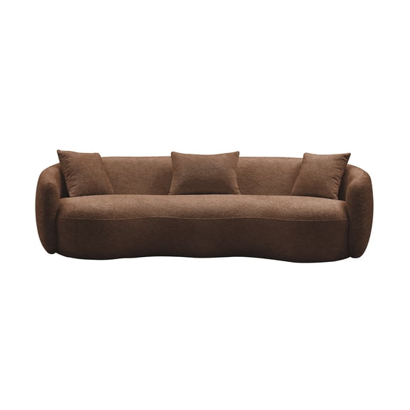 JERFIT Modern Curved Boucle Fabric Sofa, Brown Half Moon Loveseat for Living Room, Apartment, Office