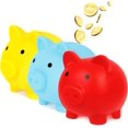 thumbnail image 1 of 3 alcancías pequeñas y bonitas de plástico con forma de cerdito para adultos, alcancía de plástico para ahorrar monedas (rojo, azul, amarillo), 1 of 4