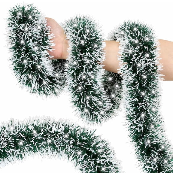 Yhmxh 9.8Ft Christmas Tinsel Garland Metallic Tinsel Twist Garland Streamers Ornaments Long Glitter Christmas Tree Hanging Decorations Dark White Christmas Tinsel Garland for Mantel Stairs Fireplace