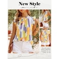 thumbnail image 6 of QAFOPEH Women Contrast Color Mock Neck Ruffle Bell Sleeve Keyhole Back Chiffon Top, 6 of 6
