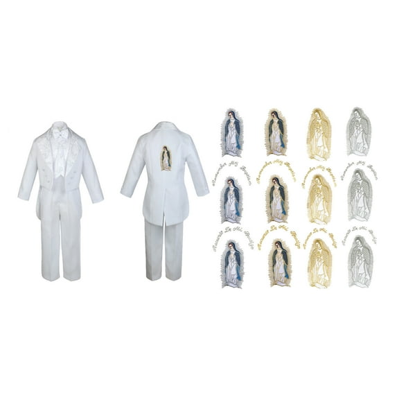 Infant Boy Christening Baptism White Tail Tux Mary Maria Guadalupe Back Sm-7