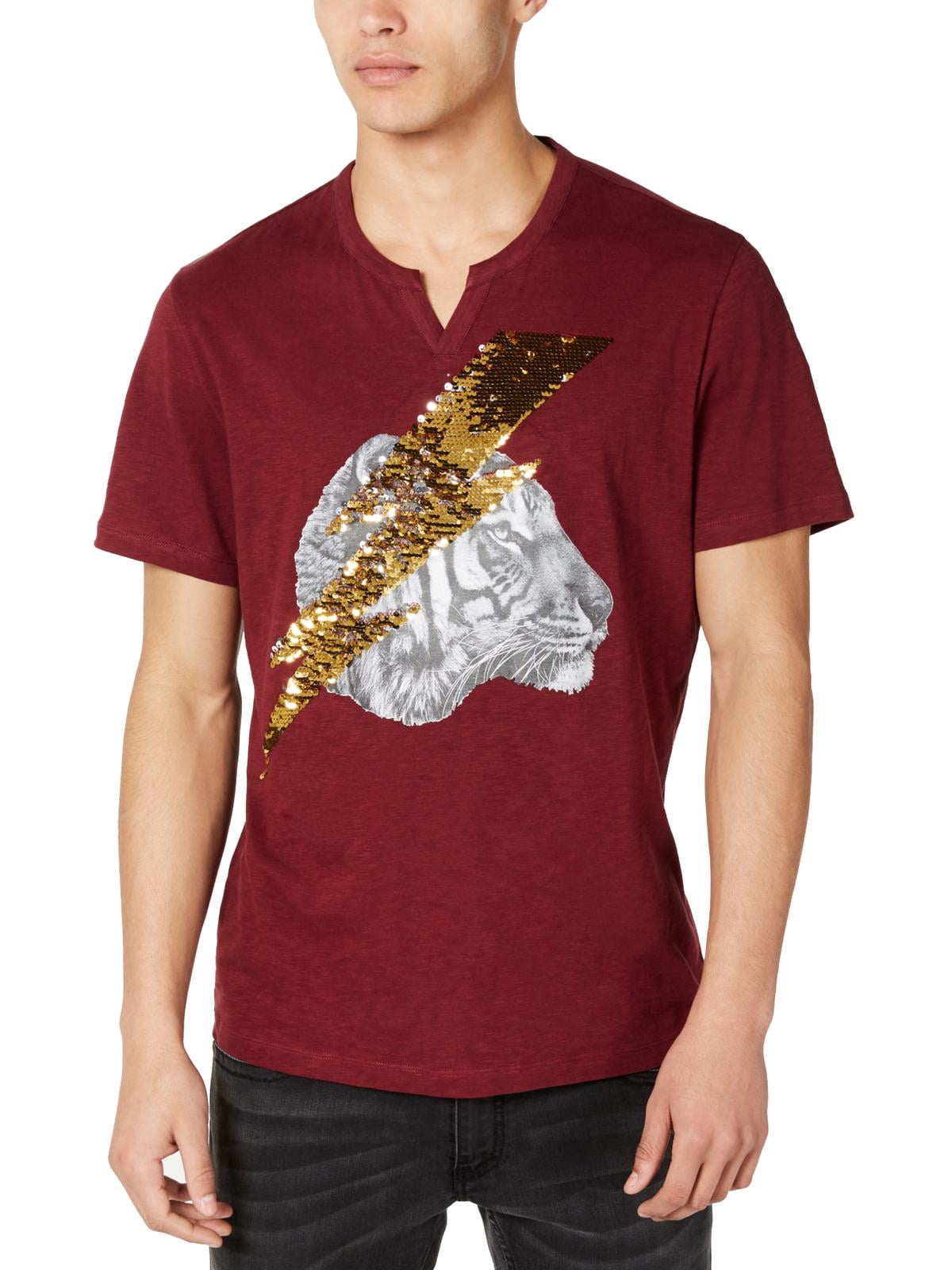 INC Mens Graphic Sequined T-Shirt Red 
