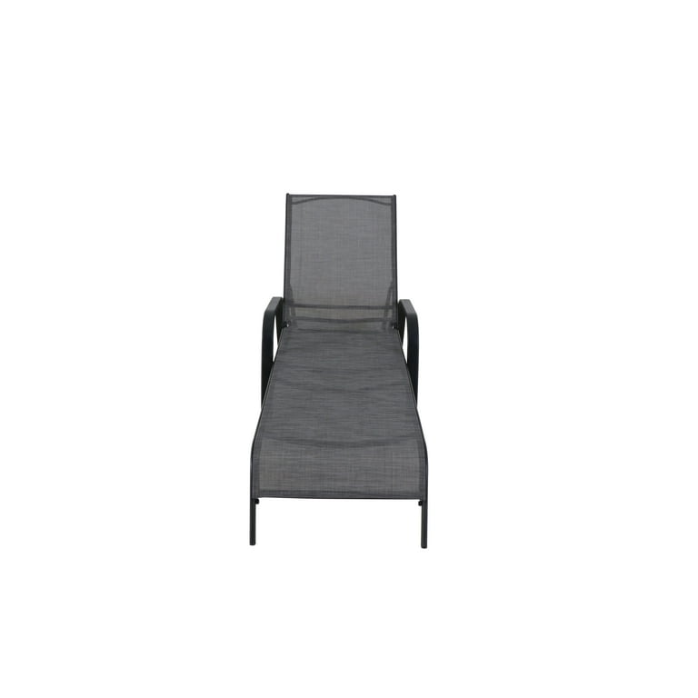 Mainstays Heritage Outdoor Patio Steel Stacking Lounger 1 Person Black Frame and Grey Sling