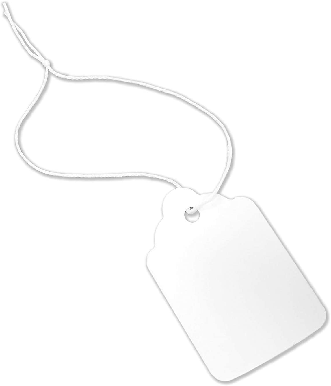 Blank Strung Merchandise Pricing Tags, 1.3 W x 1.9 H Size # 6 Tags with  String, White, 100 Pack 
