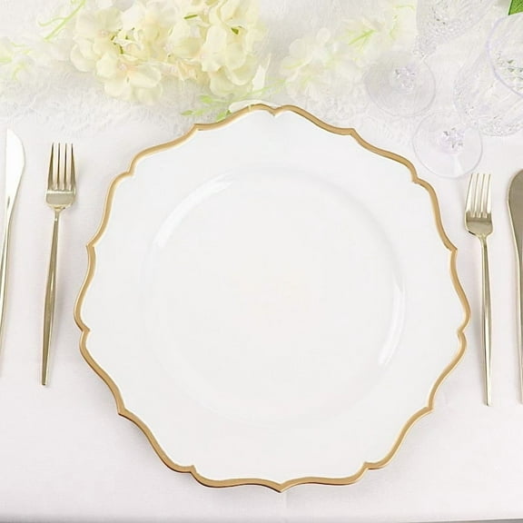Balsa Circle White 6 Metallic 13" Round Acrylic Charger Plates Scalloped Trim Party Events Decorations Supplies