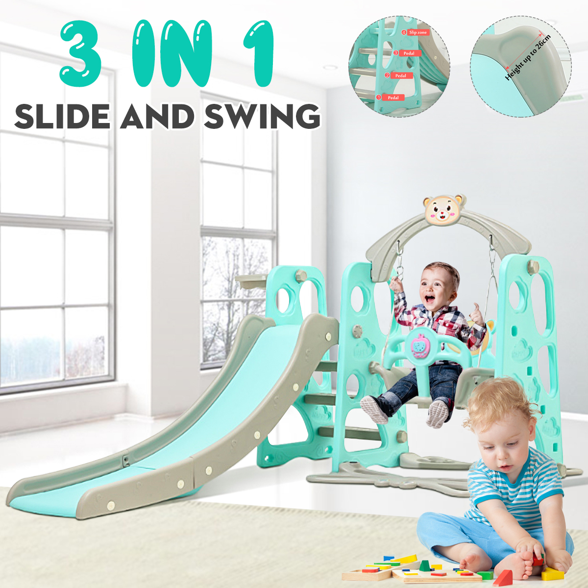 3 in 1 Toddler Slide and Swing Set, Children's Climber Set,Kids