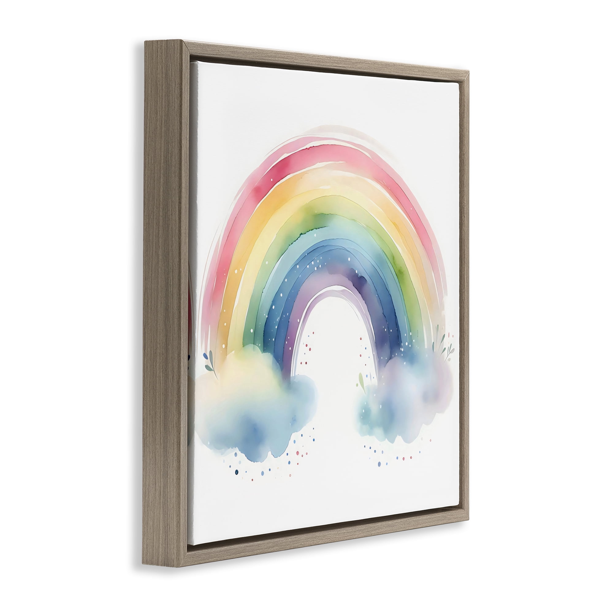 Stupell Industries Soft Rainbow with Clouds Brown Framed Floater Canvas Wall Art, design by Creative Studio