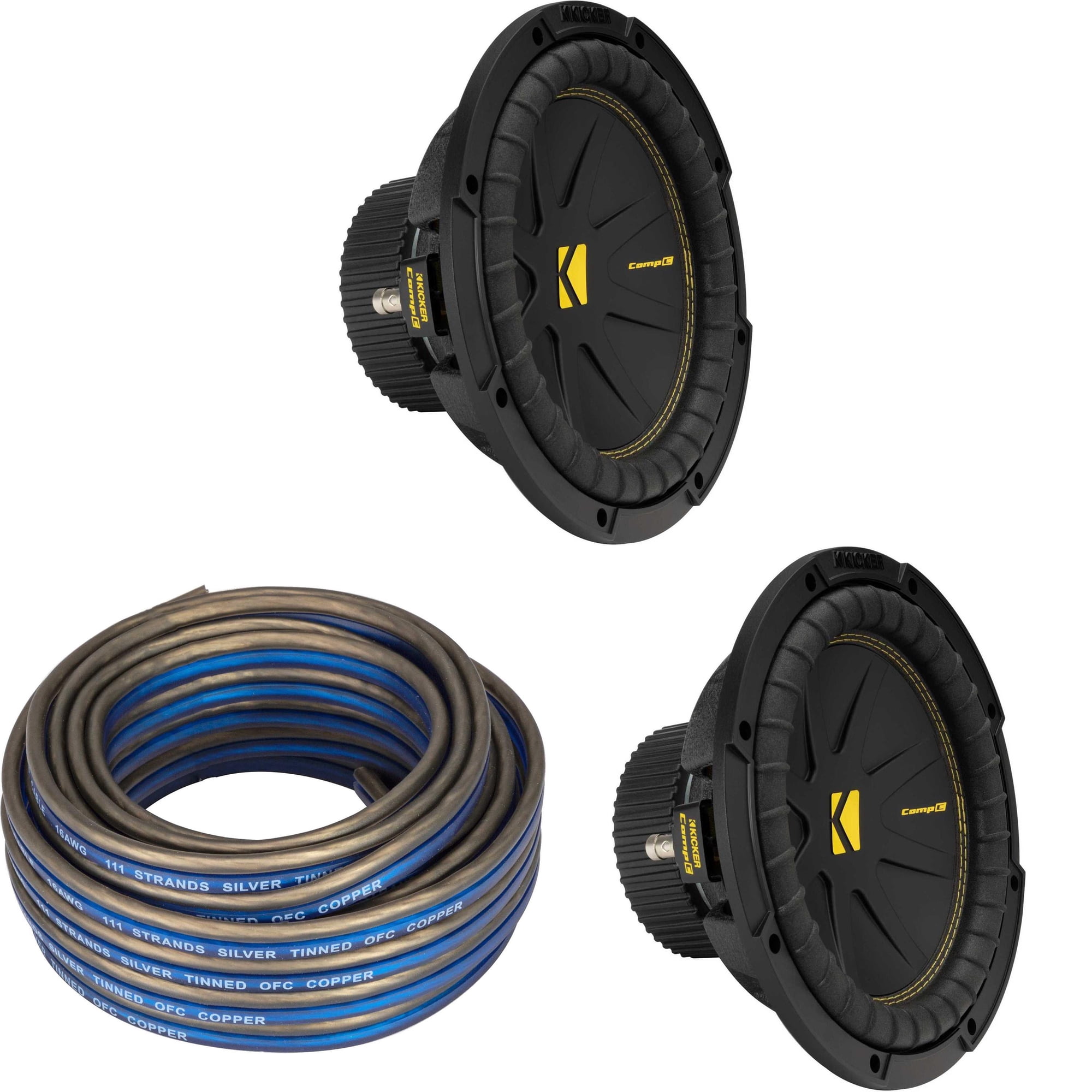 Kicker (2) 50CWCS104 CompC 10" Subwoofer, Single 4-Ohm with Speaker Wire Bundle