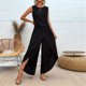 thumbnail image 4 of Conjuntos de Dos Piezas de Verano para Mujer: Camiseta Sin Mangas y Pantalones Anchos A Juego, Chándal A Rayas 2025 Negro L, 4 of 10