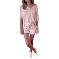 thumbnail image 3 of TWZH Women Stars Printed V Neck Half Sleeve Top Pockets Shorts Sleepwear Set, 3 of 6
