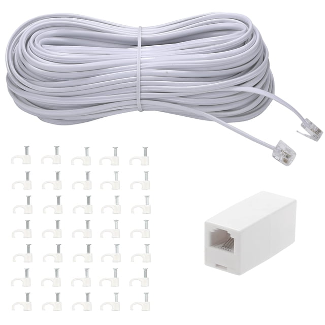 Cable de extensión de teléfono Ubramac de 30 m con conector RJ11 blanco