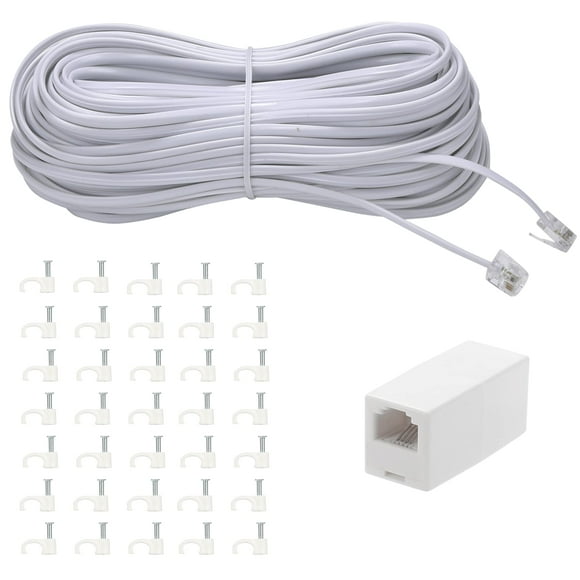 Cable de extensión de teléfono Ubramac de 30 m con conector RJ11 blanco