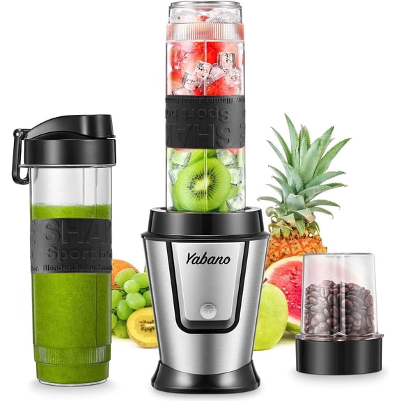 Personal Blender, Yabano 2 in 1 Smoothie Maker with 2x600ml Portable Bottles and 200ml Grinder, 500W