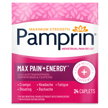 Pamprin Maximum Strength Pain   Energy Menstrual Pain Relief Caplets, 24 Ct