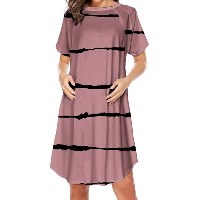Robe de Maternité pour Femmes avec Fermeture Éclair Latérale pour un Allaitement Facile, Manches Courtes Col Rond Imprimée Robe de Nuit Décontractée, Bleu G
