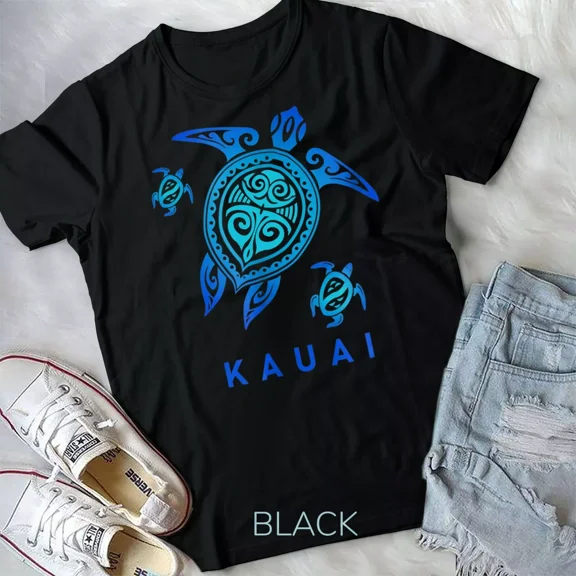 Kauai Hawaii Souvenir, Sea Blue Tribal Turtle and Island Themed Gift New Unisex T-Shirt