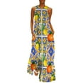 thumbnail image 2 of Robe Imprimé Fruit Rétro Agrumes et Citrons Robe Maxi Sexy Style de Rue Robes Longues Décontractées Design Sans Manches pour Femmes, 2 of 5