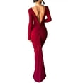 thumbnail image 3 of SUNSIOM Robe Longue Moulante pour Femmes Couleur Unie Col en V Profond Froncée Manches Longues Élégante Ajustée Soirée Club Robe d'Été, 3 of 6