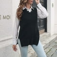 thumbnail image 2 of IROINNID Reduced Womens Sweater Sweater Vest V-Neck Pullover Sweater Solid Color Loose Mid-Length Sleeveless Autumn and Winter Side Split Vest Knitted Sweater Tattered Vest Outer Wear, 2 of 9