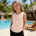 thumbnail image 7 of Maean Girl's Cotton Linen Tank Top Plaid Crew Neck Sleeveless Shirts Summer Lightweight Breathable Beach Clothes, 7 of 7