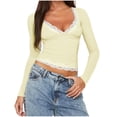 thumbnail image 2 of Sudaderas con capucha para mujer,Blusa de encaje con patchwork para mujer, manga larga, cuello en V, camisa informal de poliéster, para uso diario y en casa, sopatenor, 2 of 7