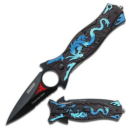 Blue Dragon Aluminum Handle Tactical Folding Pocket Knife Camping Knife