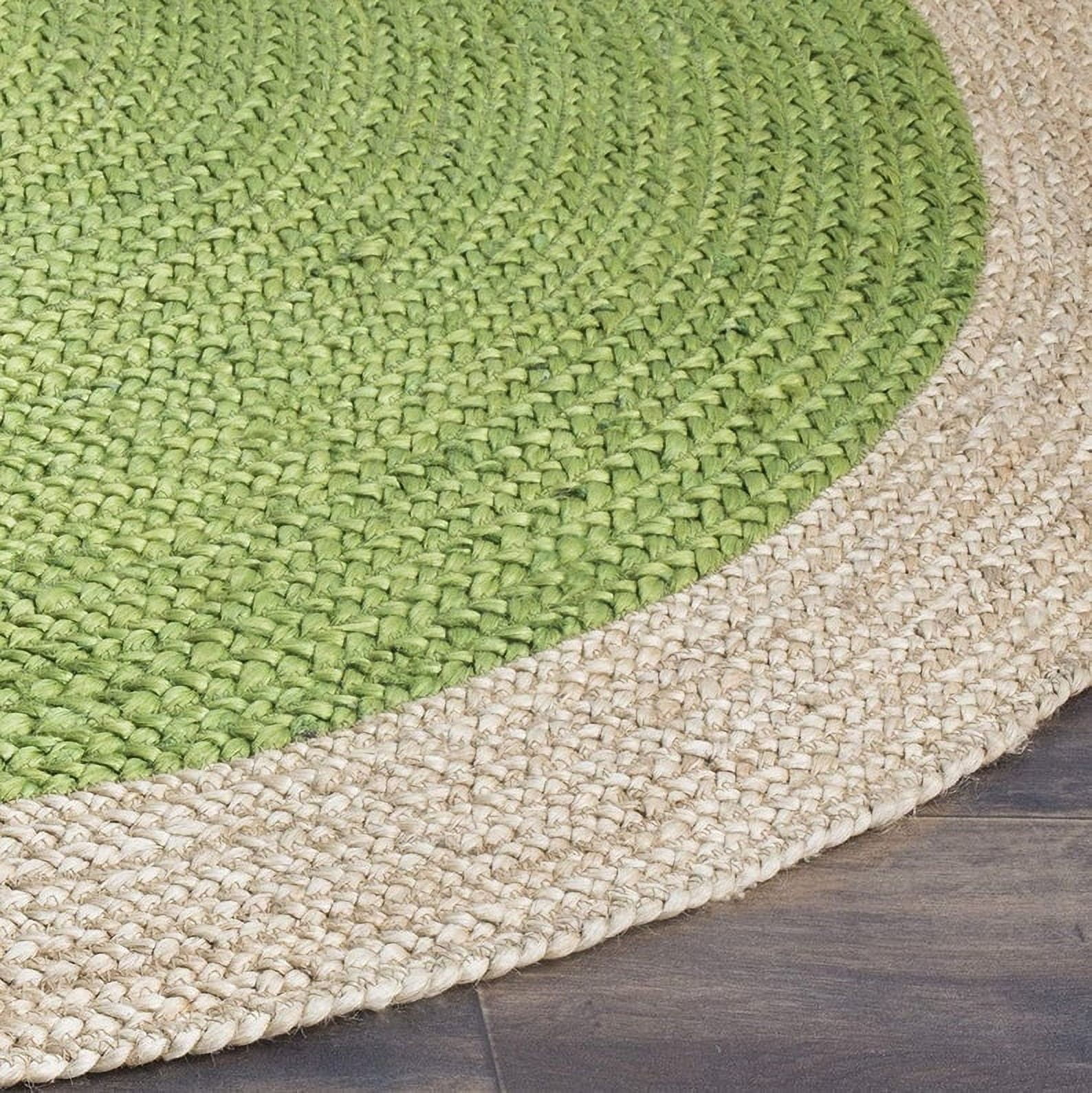 Natural Farmhouse Jute Round Rug with Inner Green color Design Size 2 x 2 Feet